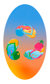 Three flip flops symbolizing beach cleanup with fishes and reefs illustrated